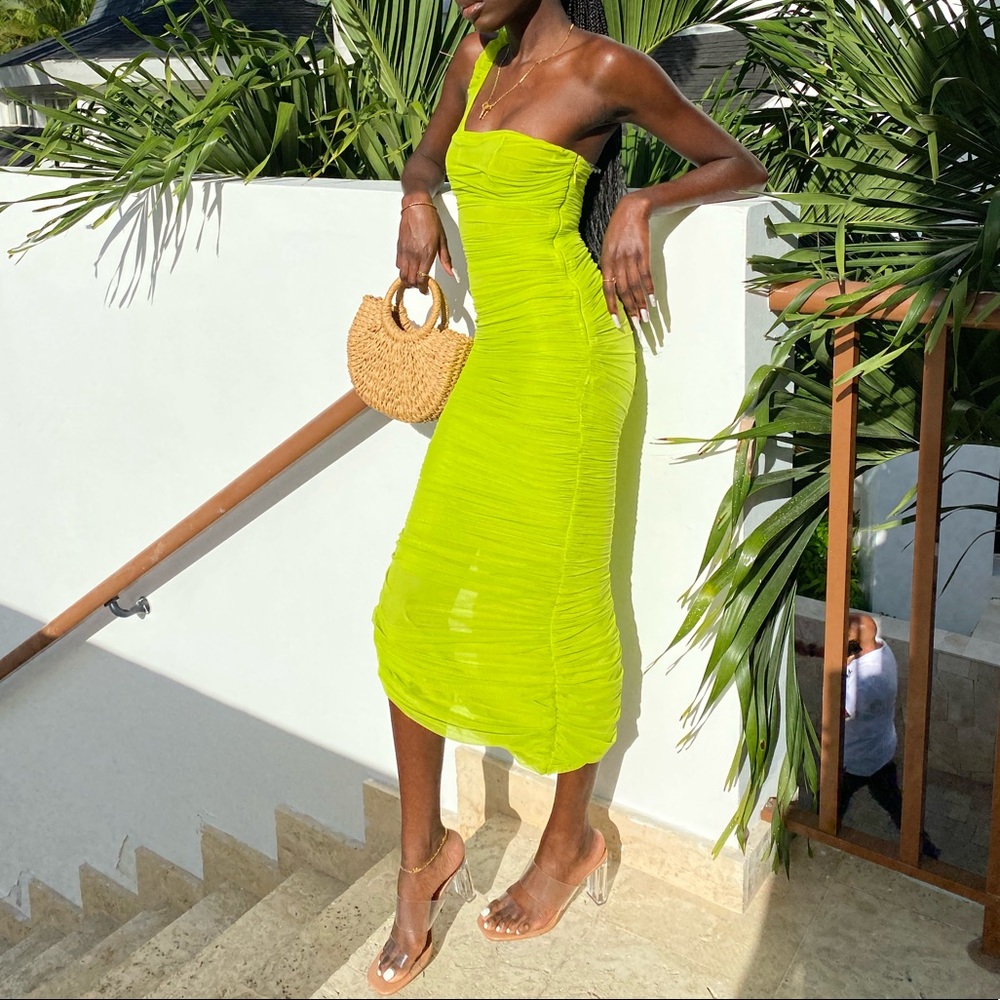 Lime green one shoulder dress!